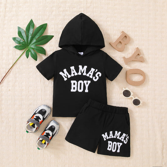 Children’s Boys MAMA'S BOY Graphic Short Sleeve Hoodie and Shorts Set