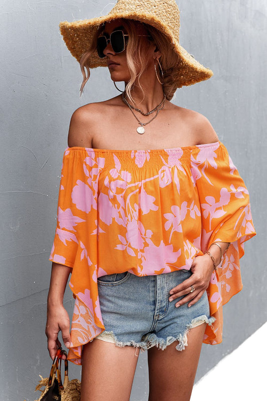 Women’s Floral Bell Sleeve Off-Shoulder Blouse