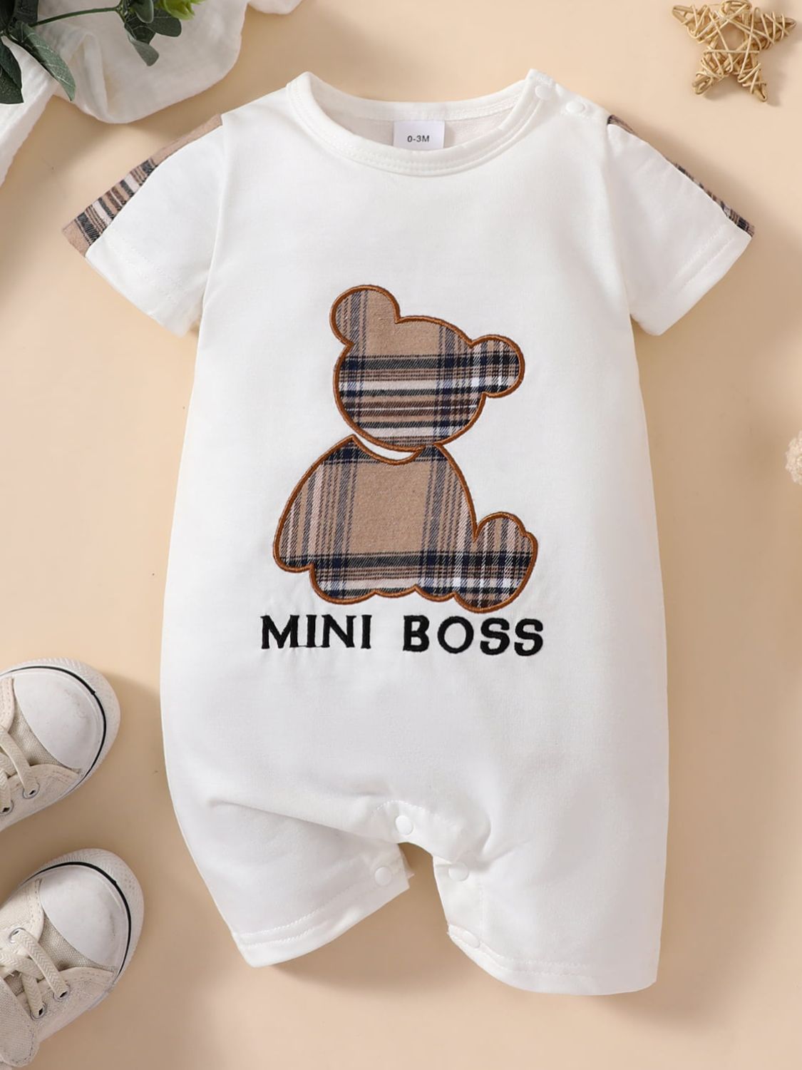 Baby Boys MINI BOSS Bear Graphic Short Sleeve Jumpsuit