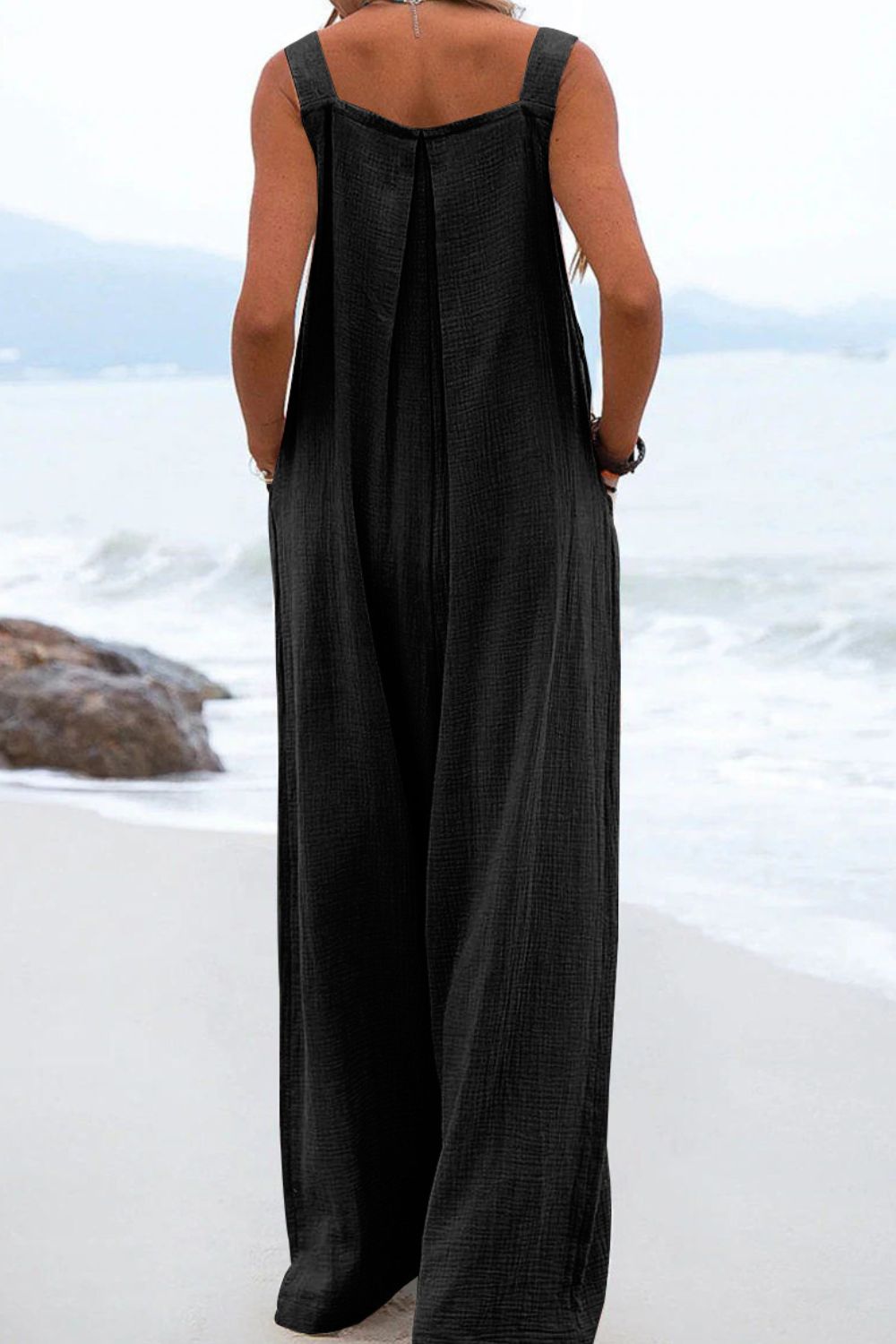 Women’s Sleeveless Wide Leg Jumpsuit with Pockets