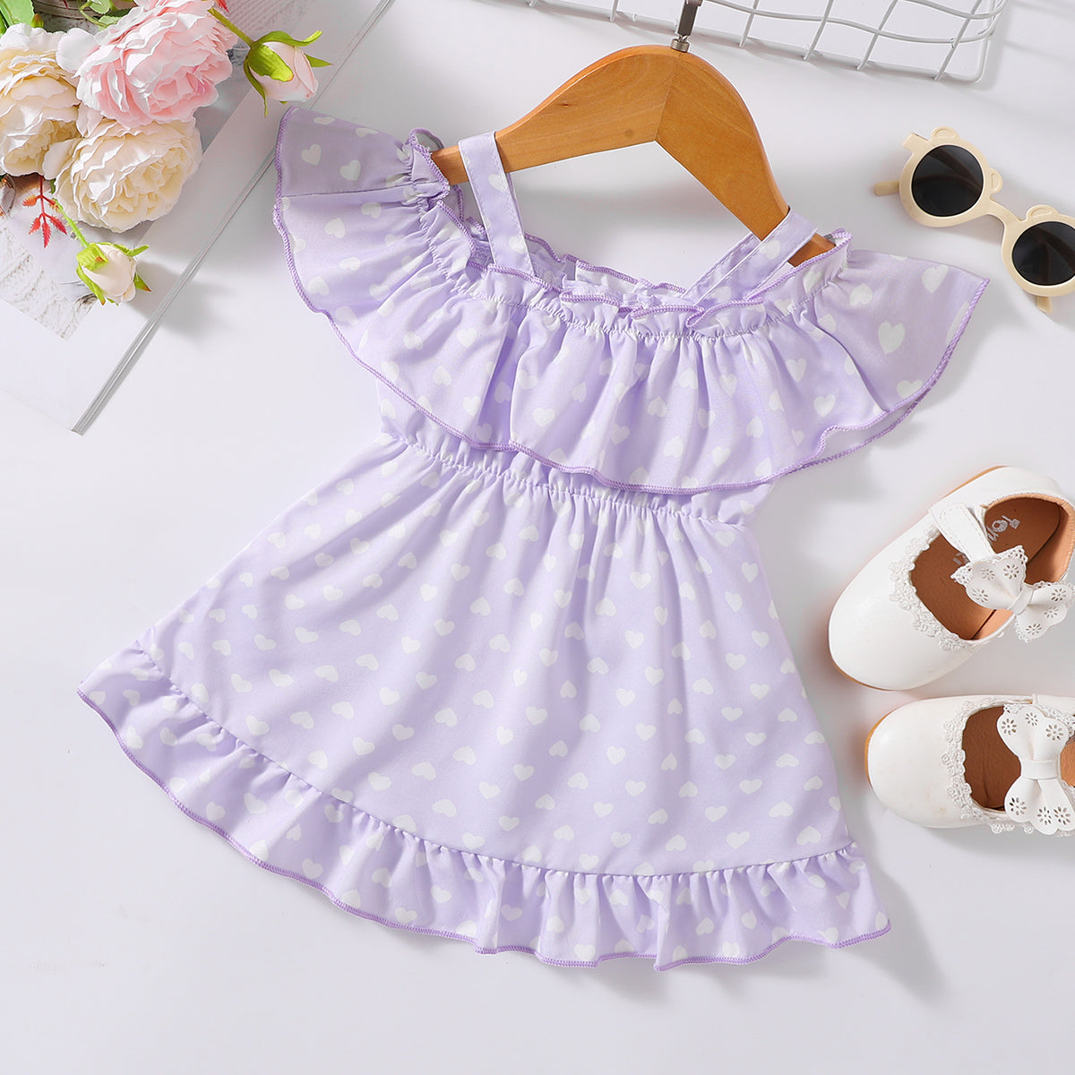 Children’s Girls Printed Frill Trim Ruffle Hem Dress