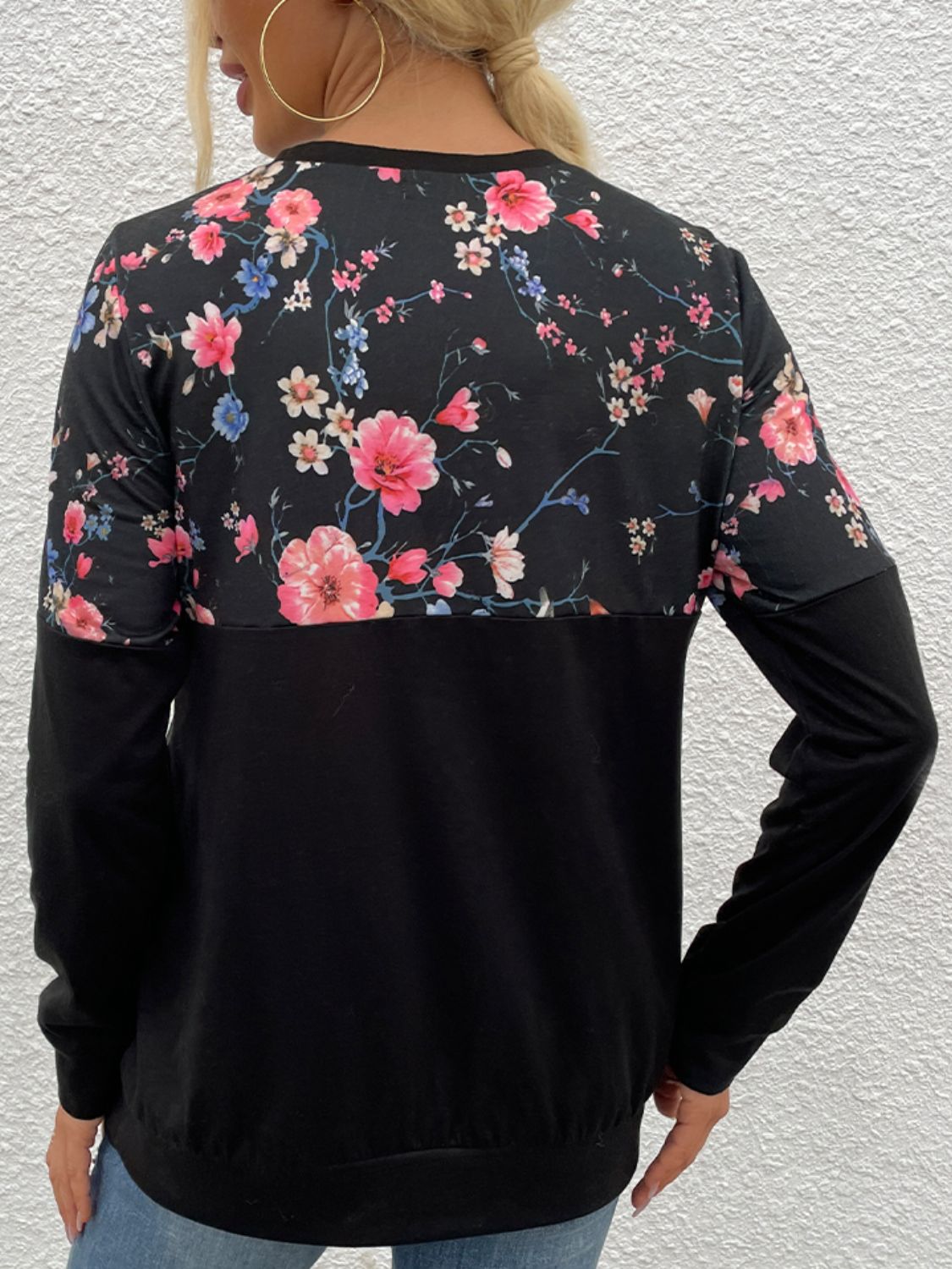Women’s Floral Print Round Neck Dropped Shoulder Tee