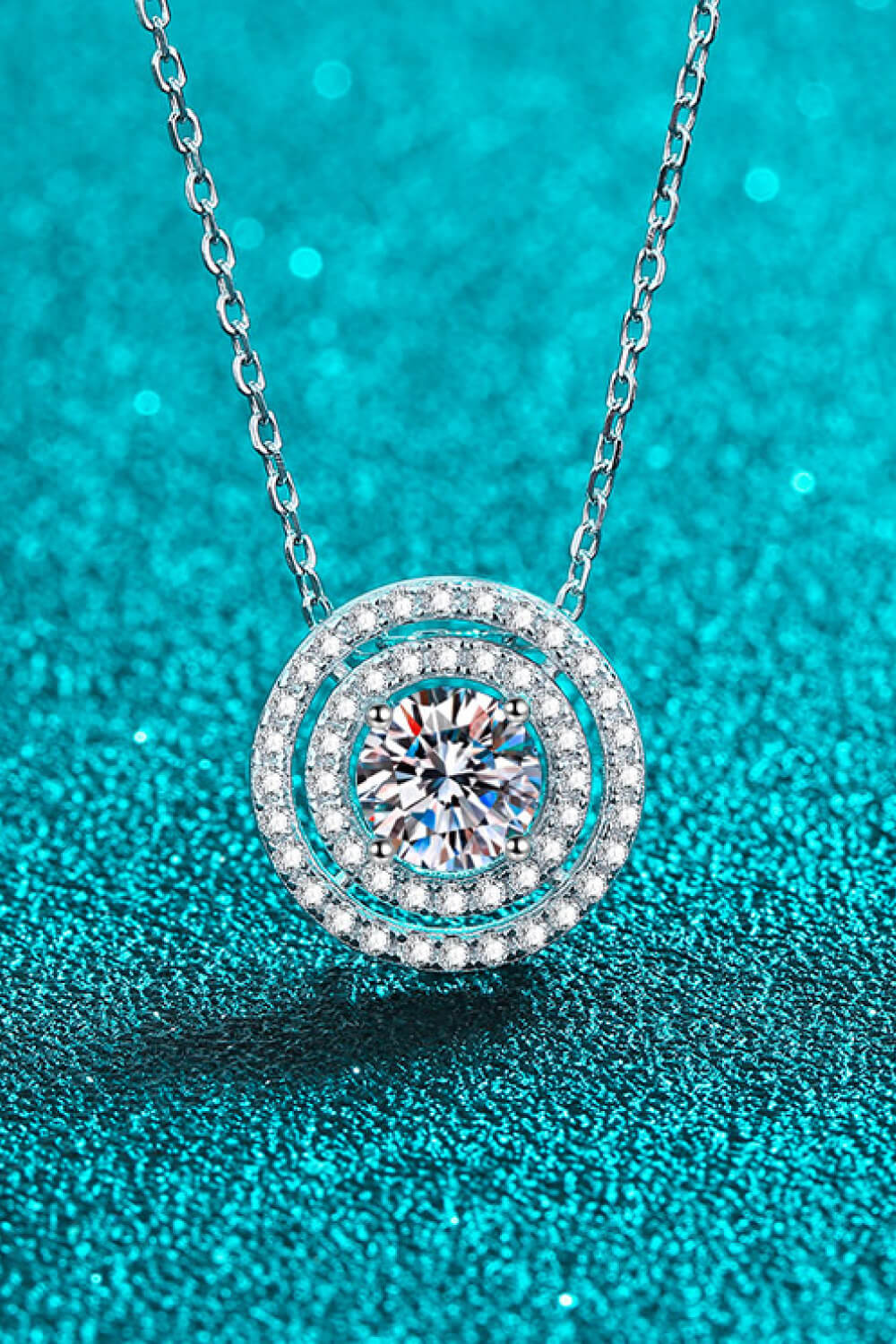 Women’s Moissanite Round Pendant Rhodium-Plated Necklace