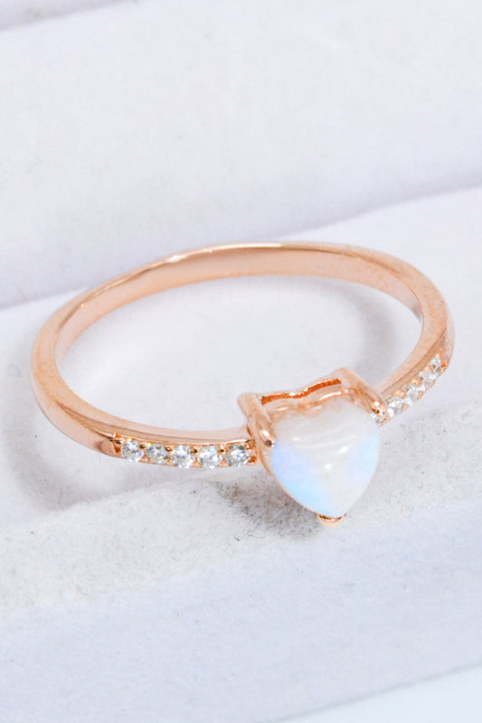 Women’s Natural Moonstone Heart 18K Rose Gold-Plated Ring