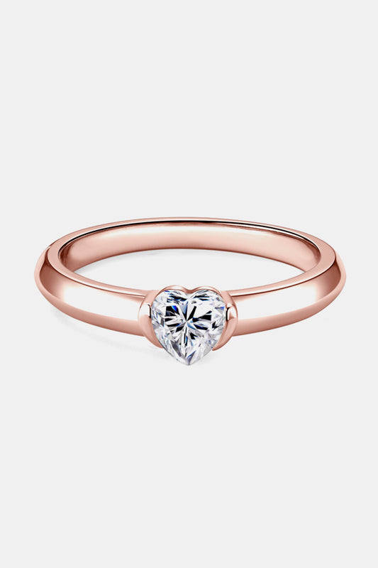Women’s Moissanite 925 Sterling Silver Heart Solitaire Ring