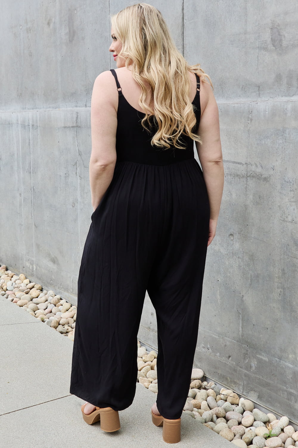 Women’s HEYSON All Day Full Size Wide Leg Button Down Jumpsuit in Black