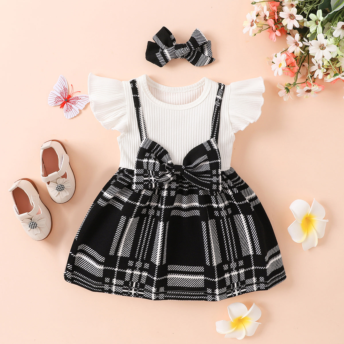Children’s Girls Plaid Print Bow Detail Dress