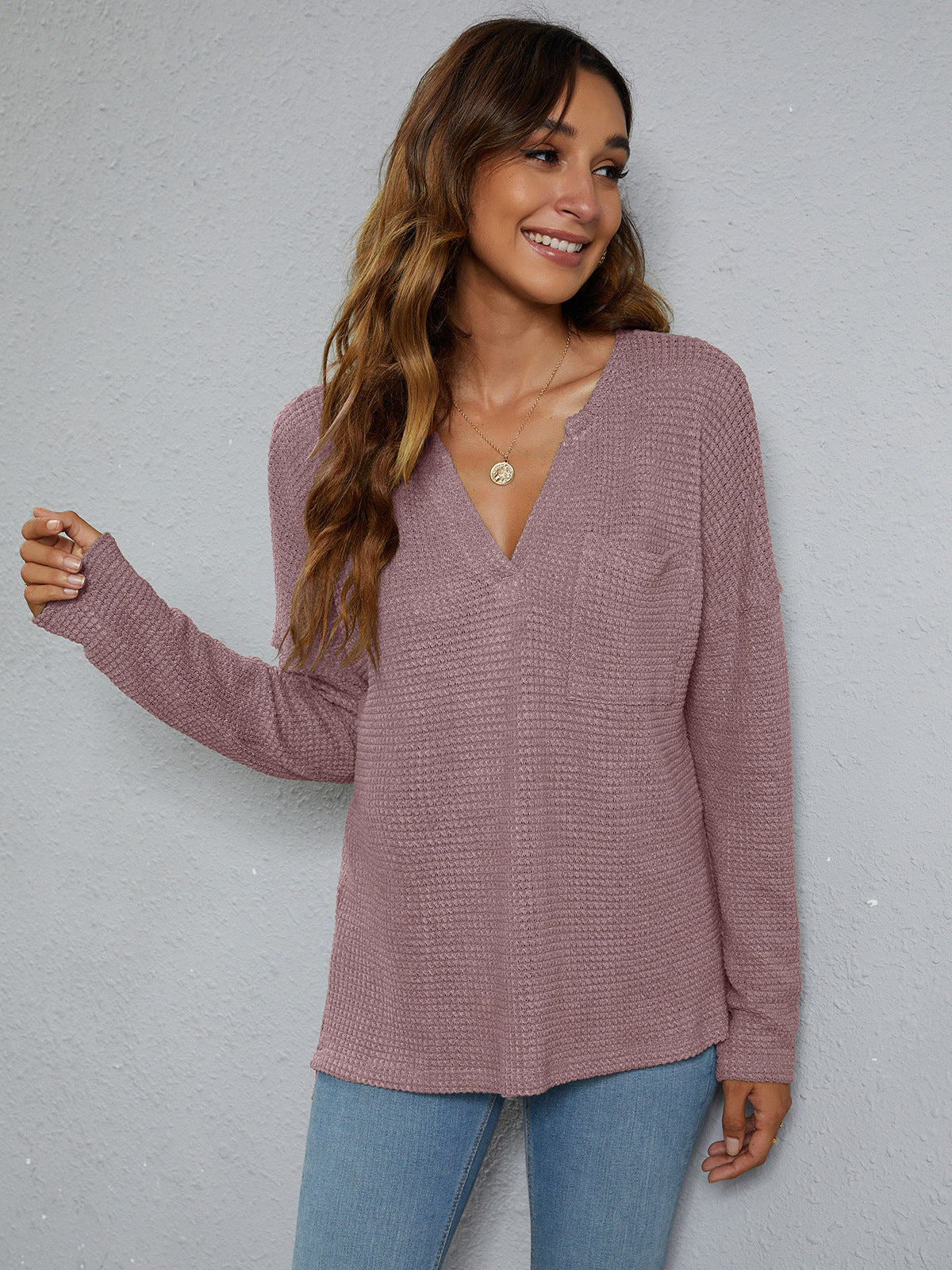 Women’s Dropped Shoulder High-Low Waffle-Knit Top