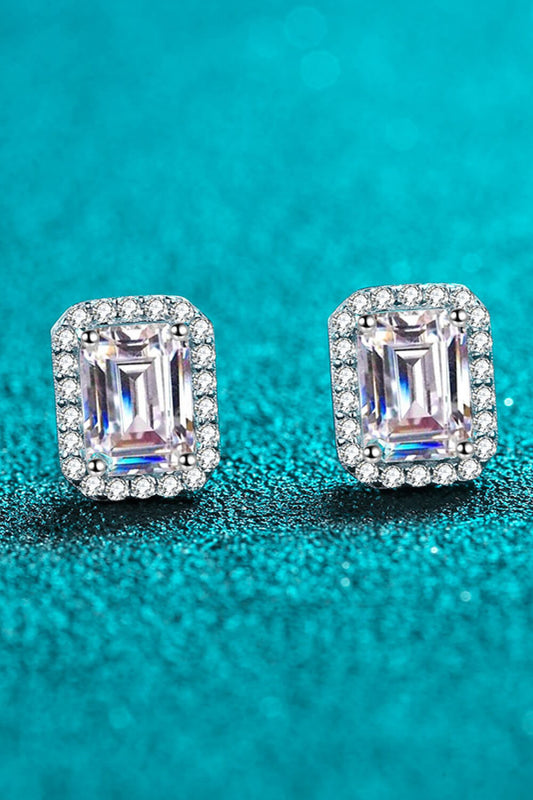 Women’s 1 Carat Moissanite Rhodium-Plated Square Stud Earrings