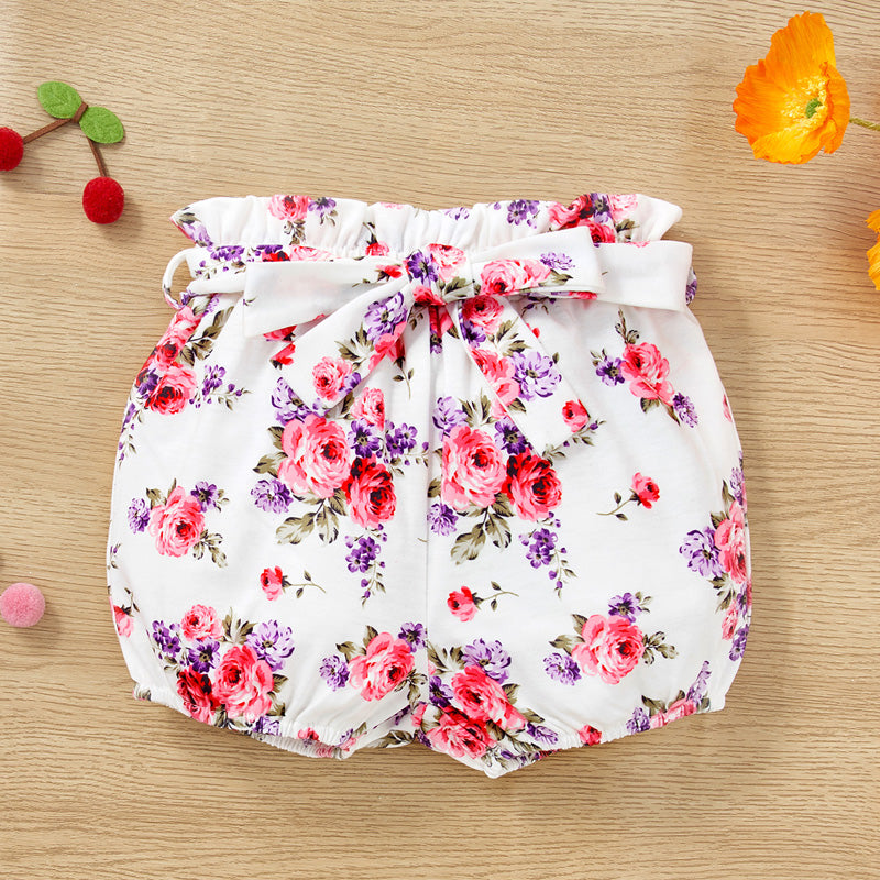 Children’s Girls Decorative Button Tank and Floral Shorts Set