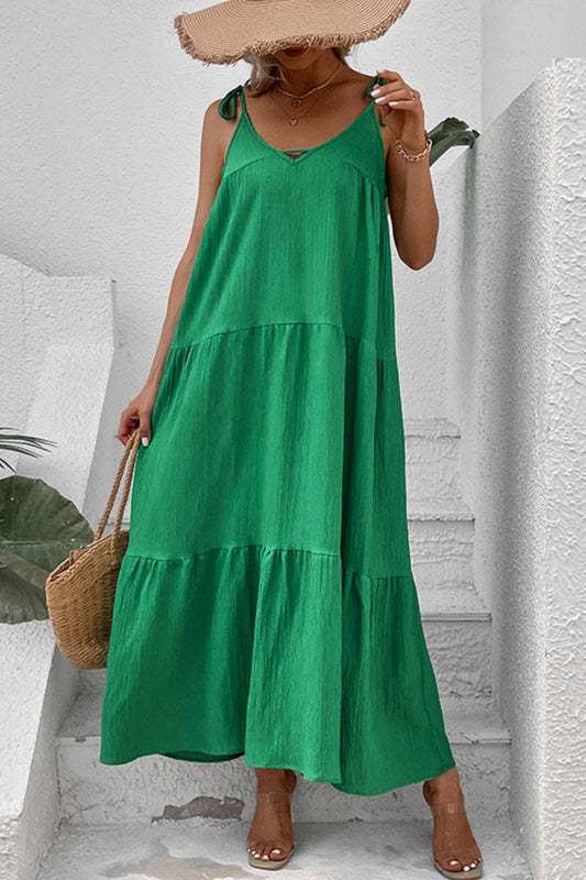 Women’s Tie-Shoulder Tiered Maxi Dress