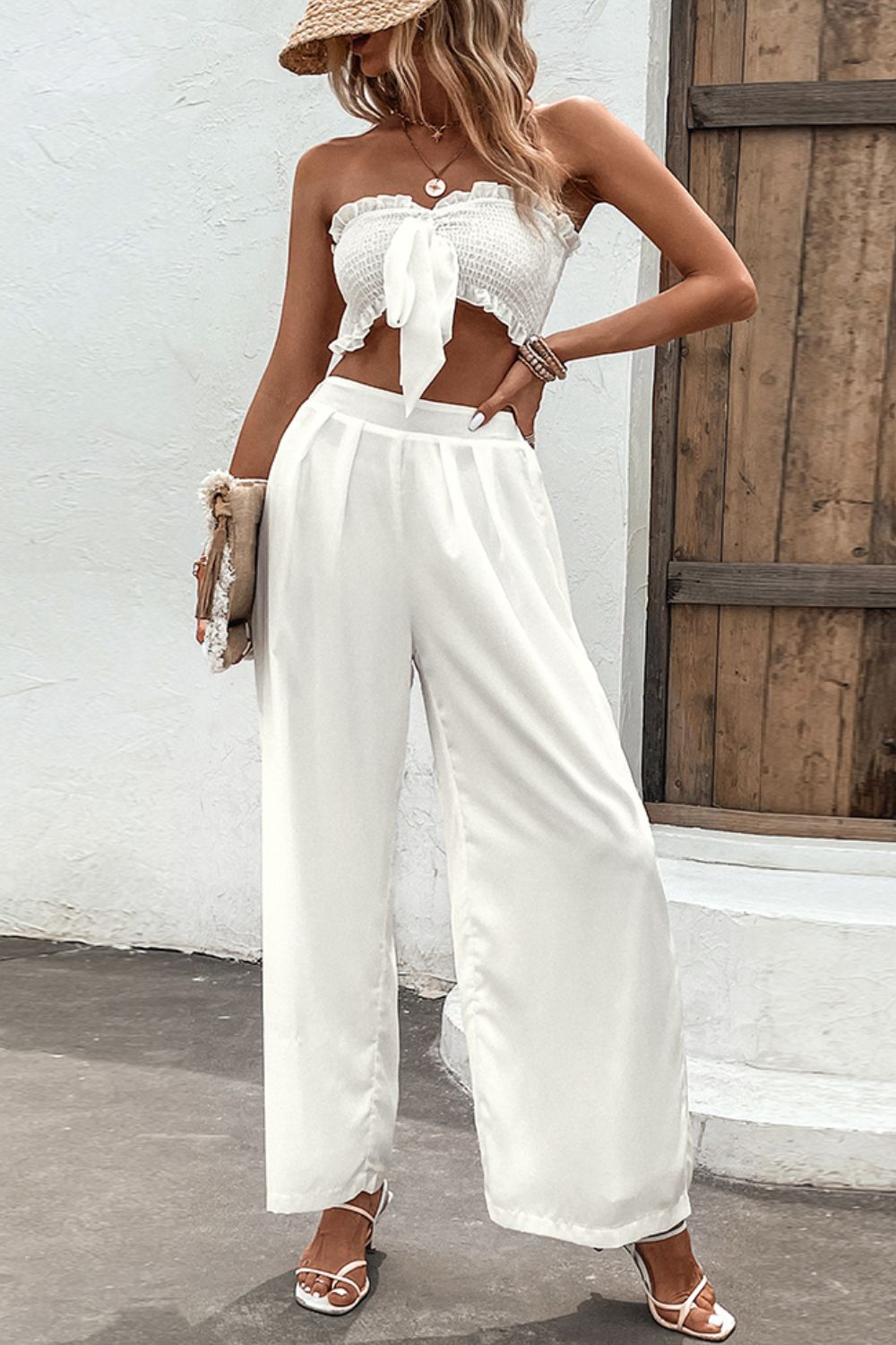 Women’s Smocked Tube Top and Wide Leg Pants Set