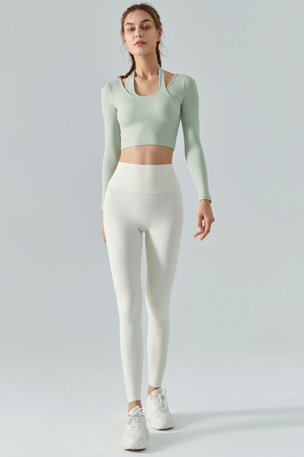 Women’s Halter Neck Long Sleeve Cropped Sports Top