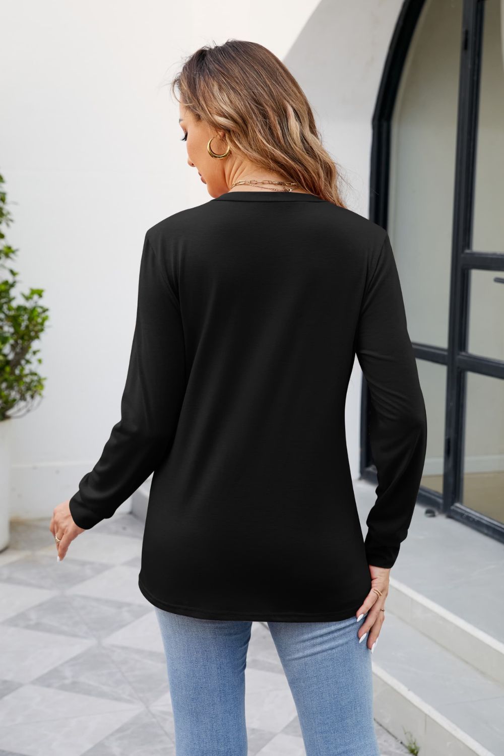 Women’s V-Neck Ruched Long Sleeve Blouse