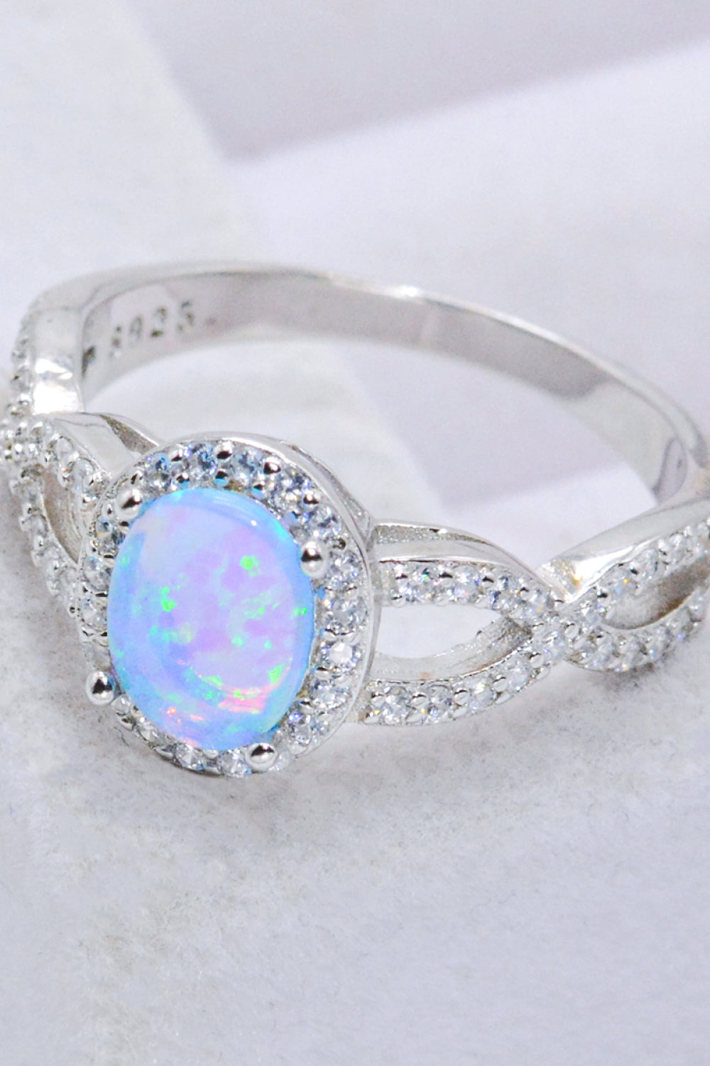Women’s 925 Sterling Silver Opal Halo Ring