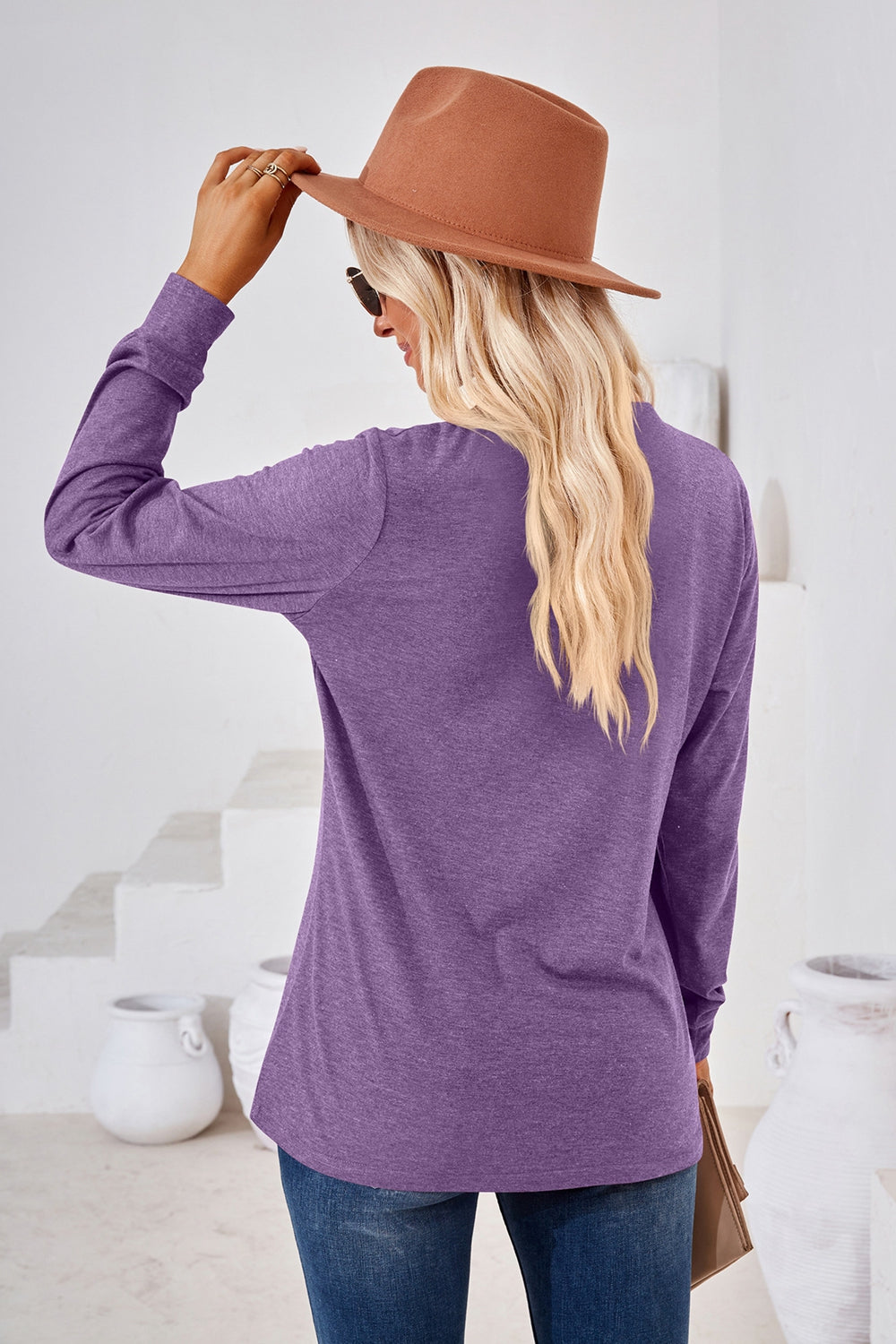 Women’s V-Neck Buttoned Long Sleeve Blouse