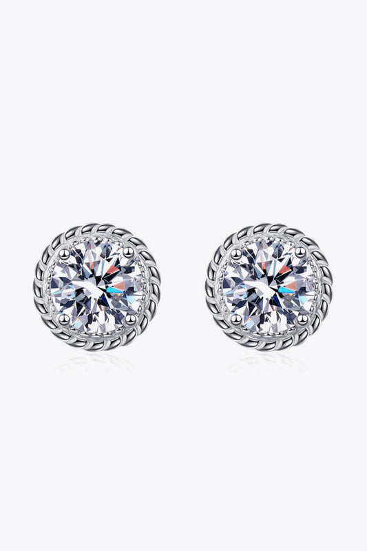 Women’s 1 Carat Moissanite Rhodium-Plated Round Stud Earrings