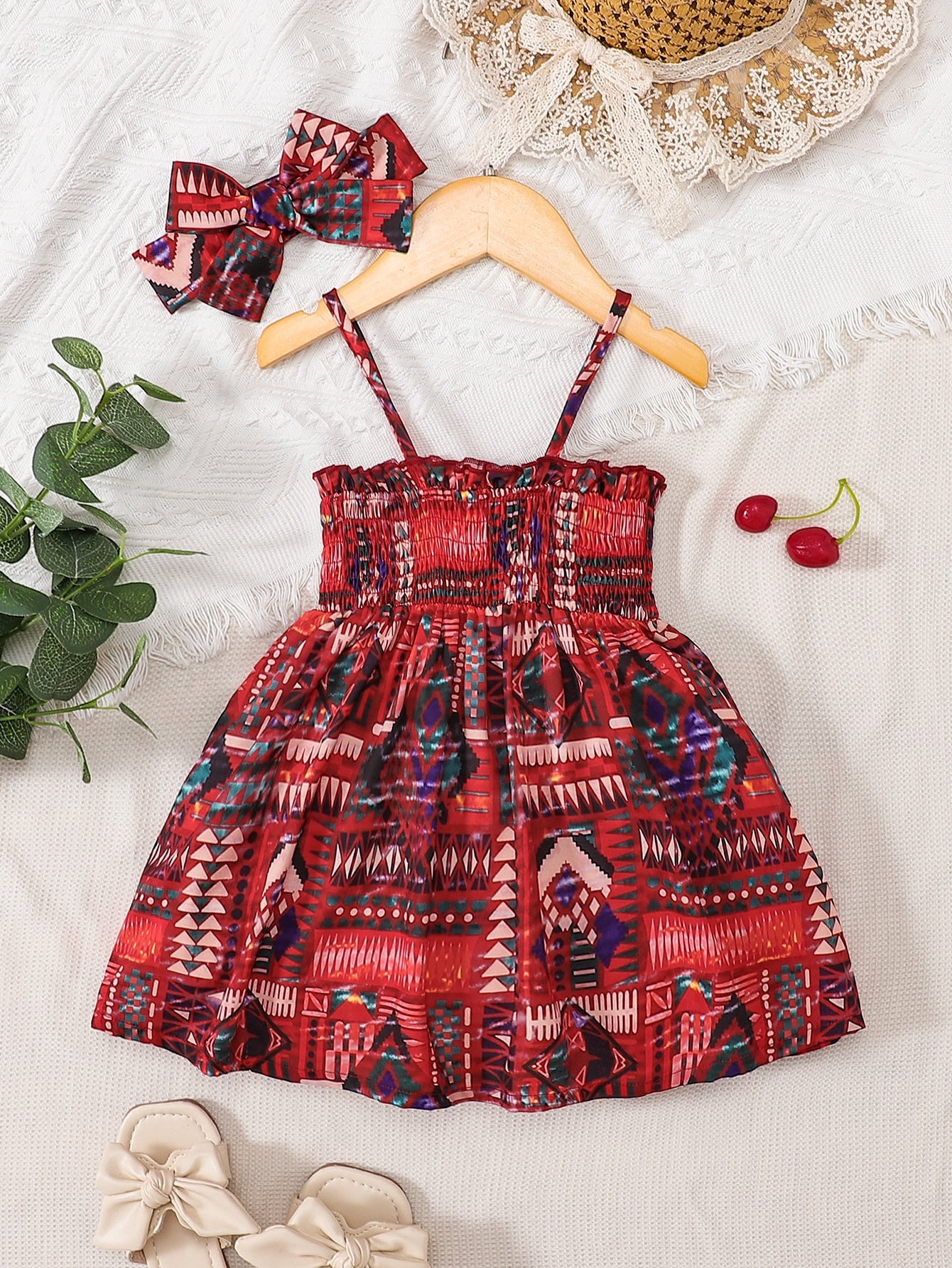 Children’s Girls Printed Smocked Pinafore Skirt