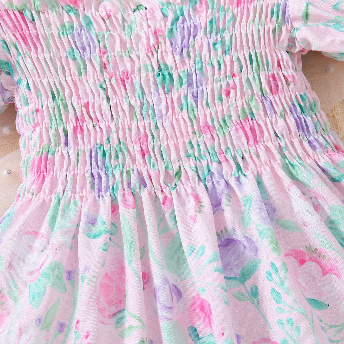 Children’s Girls Floral Ruffle Trim Smocked Dress