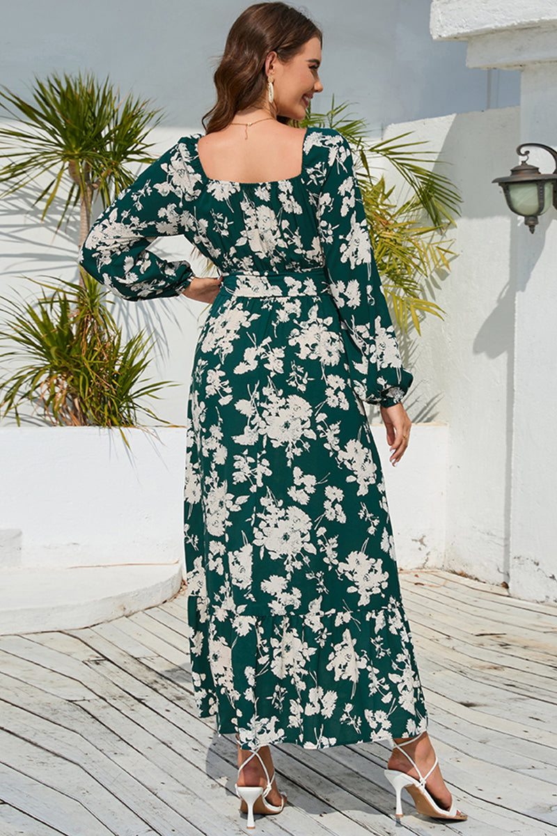 Women’s Floral Print V-Neck Long Sleeve Maxi Dress
