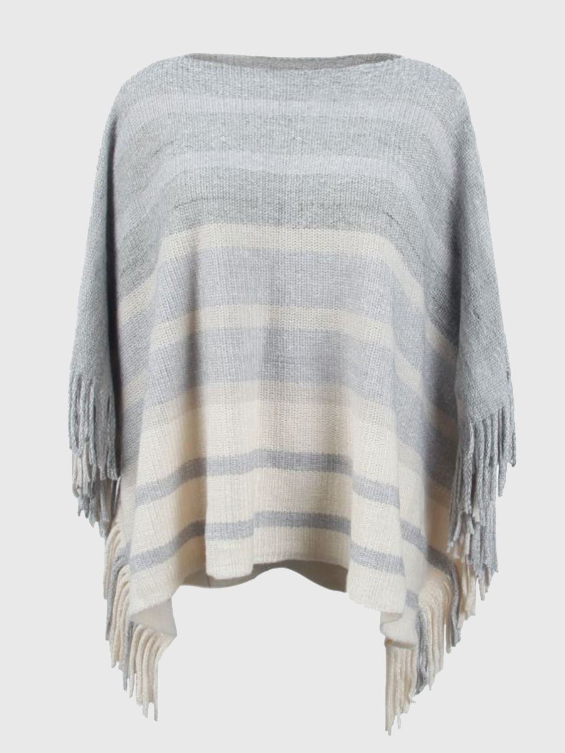 Women’s Striped Boat Neck Poncho with Fringes