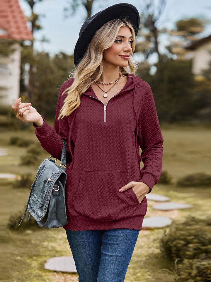 Women’s Cable-Knit Zip-Up Hooded Blouse