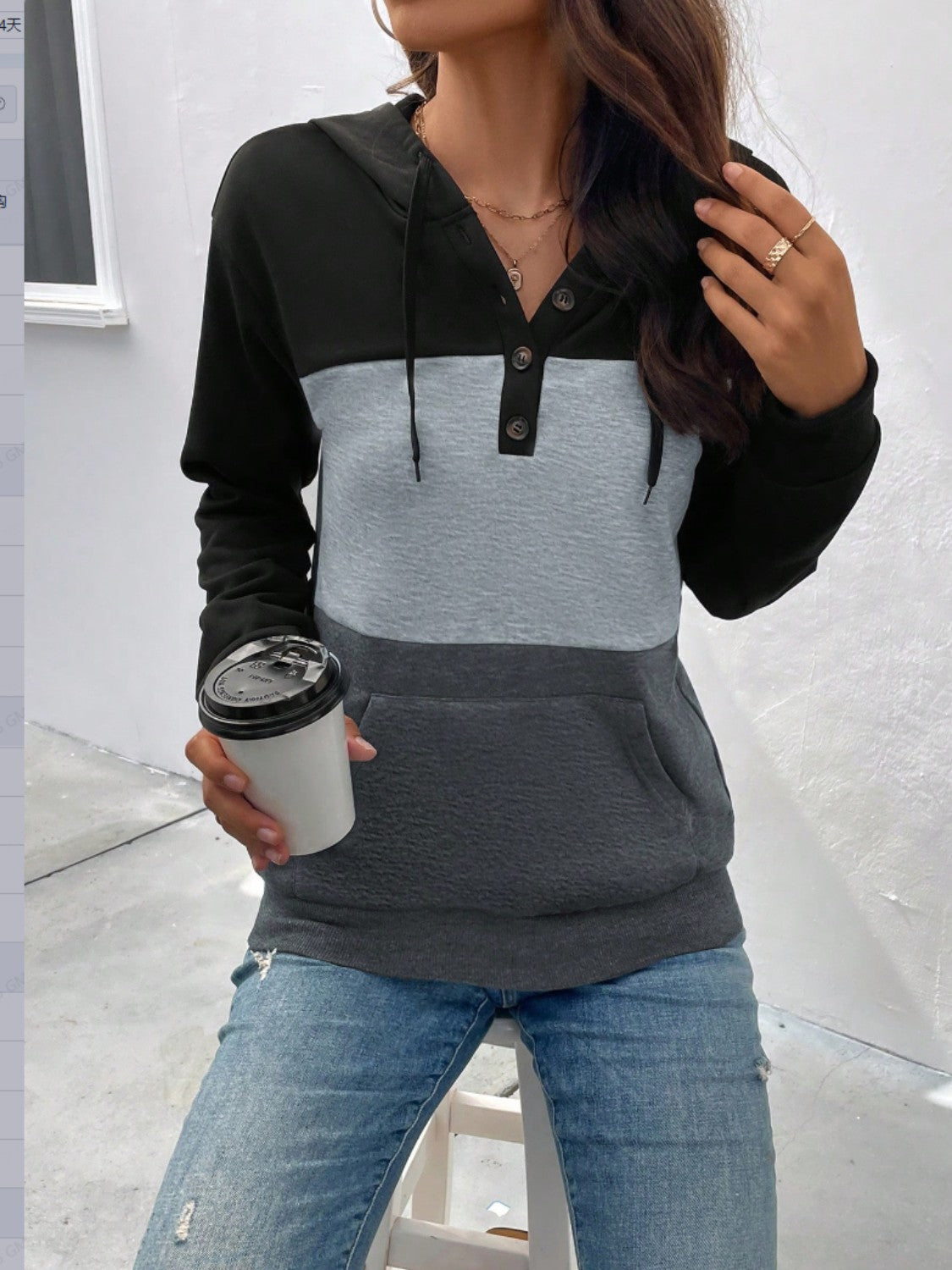 Women’s Color Block Drawstring Hoodie with Pocket