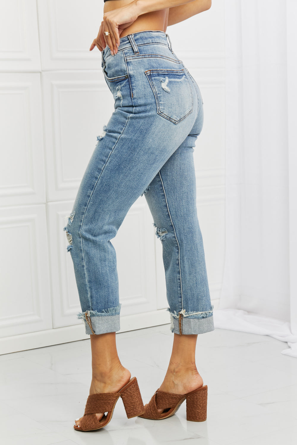 Women’s RISEN Full Size Leilani Distressed Straight Leg Jeans