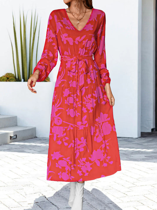 Women’s Floral V-Neck Long Sleeve Dress