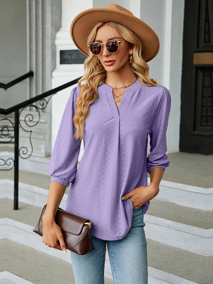 Women’s Notched Neck Three-Quarter Sleeve Blouse