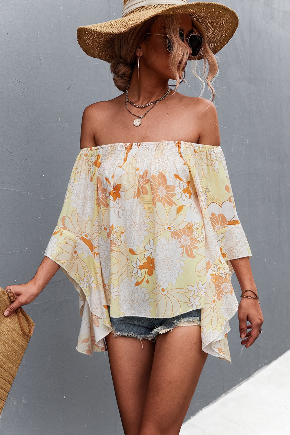 Women’s Floral Bell Sleeve Off-Shoulder Blouse