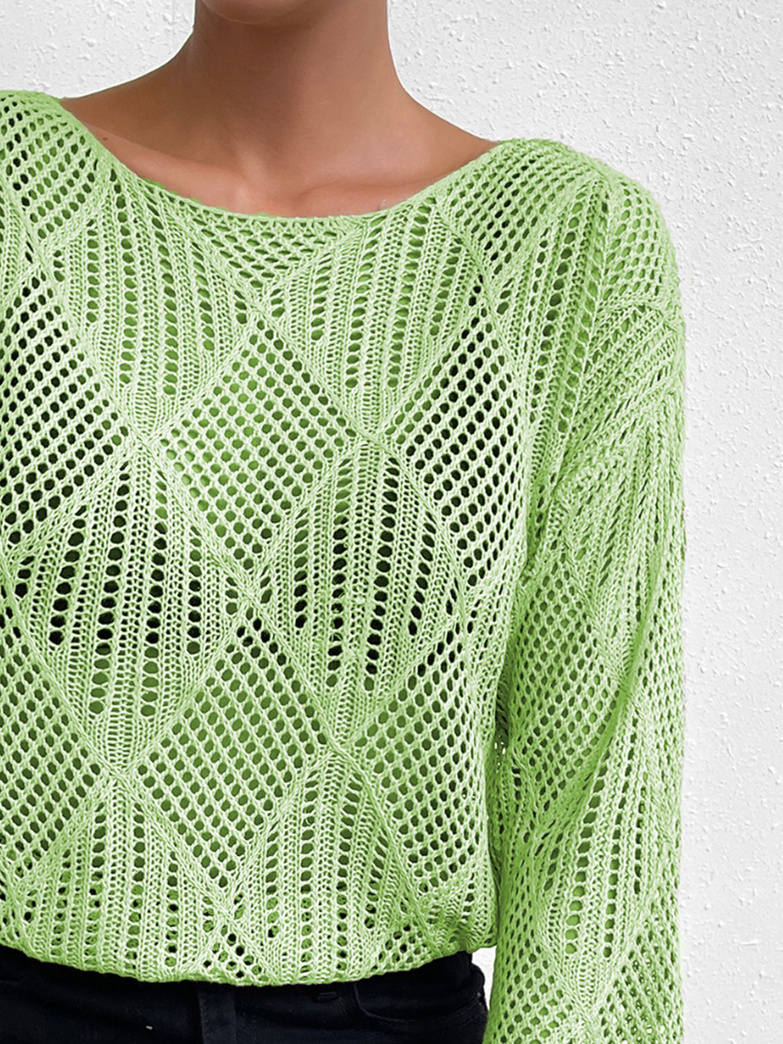 Women’s Openwork Round Neck Knit Top