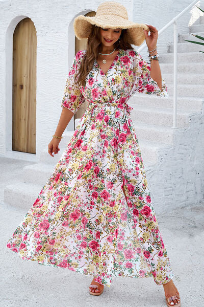 Women’s Printed Tied Half Sleeve Slit Dress