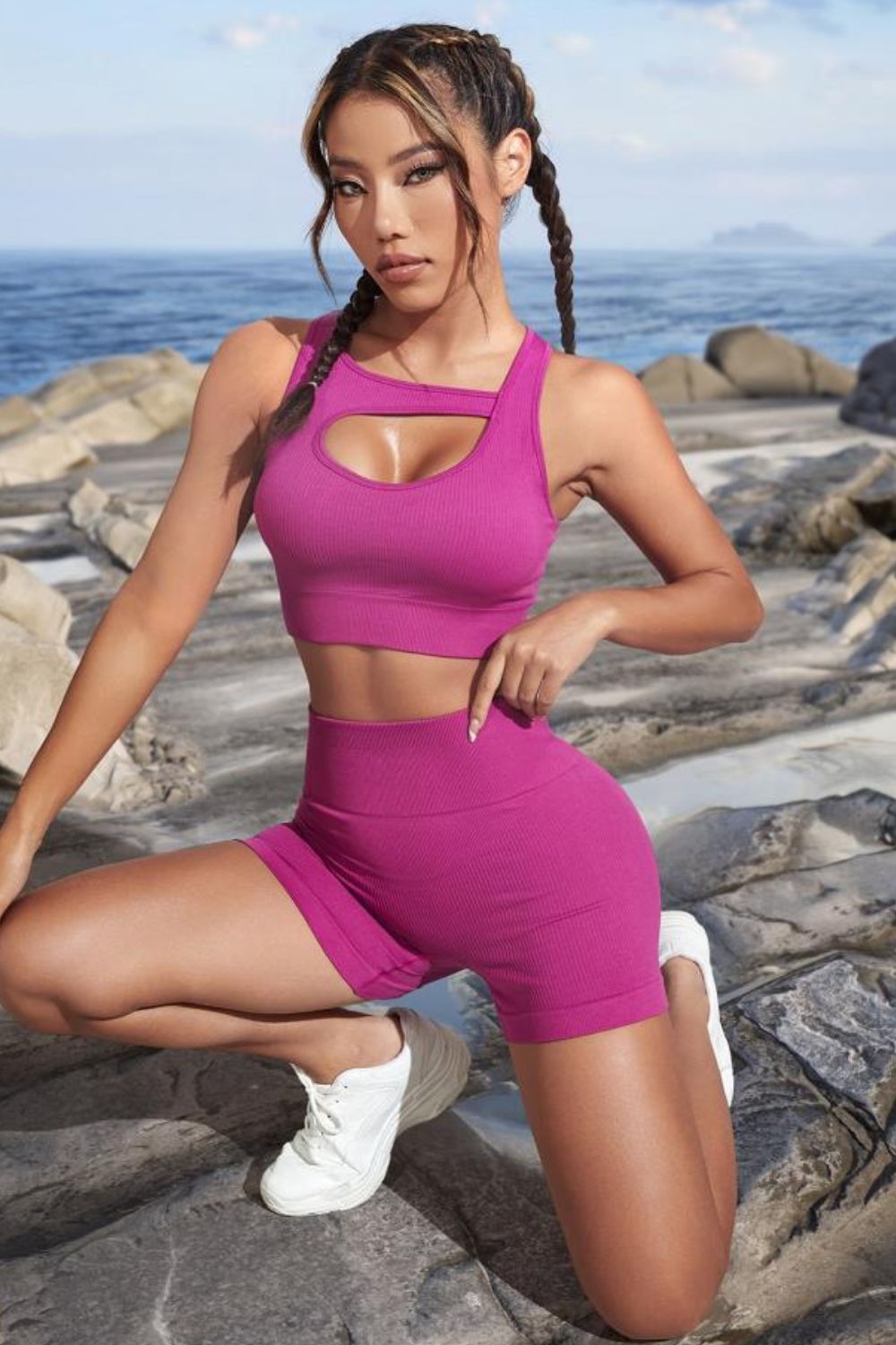 Women’s Cutout Crop Top and Sports Shorts Set