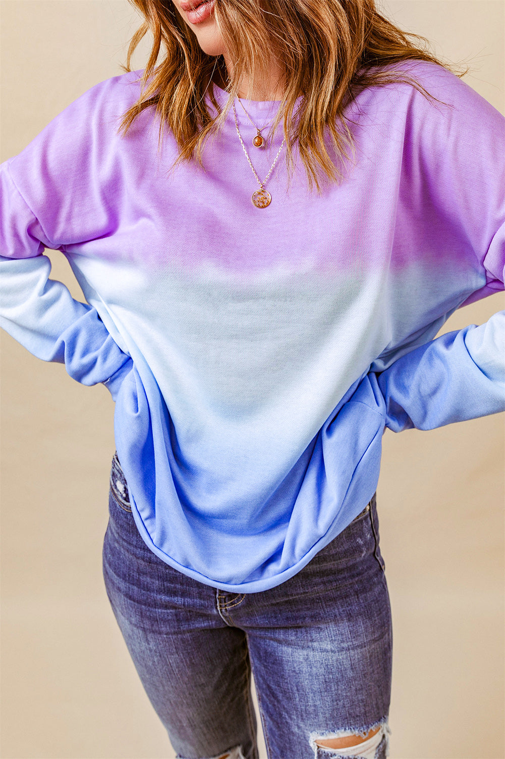 Women’s Tie-Dye Drop Shoulder Round Neck Sweatshirt