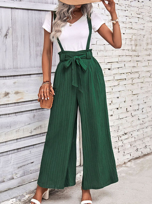 Women’s Tie Belt Wide Leg Overalls