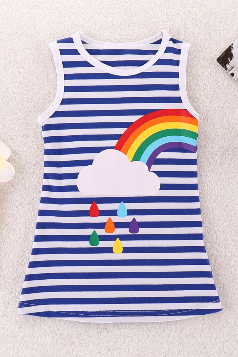 Children’s Girls Rainbow Graphic Striped Sleeveless Dress