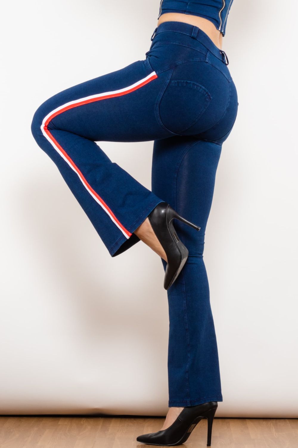 Women’s Side Stripe Buttoned Bootcut Jeans