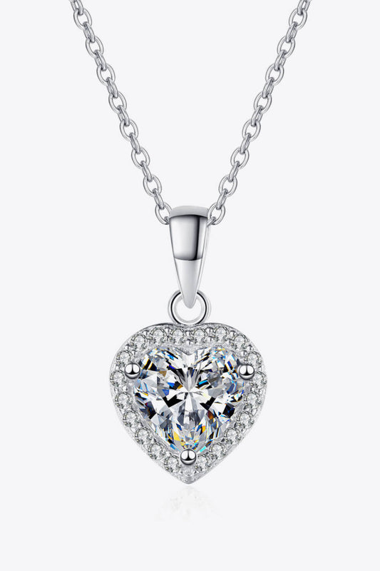 Women’s 1 Carat Moissanite Heart Pendant Chain Necklace