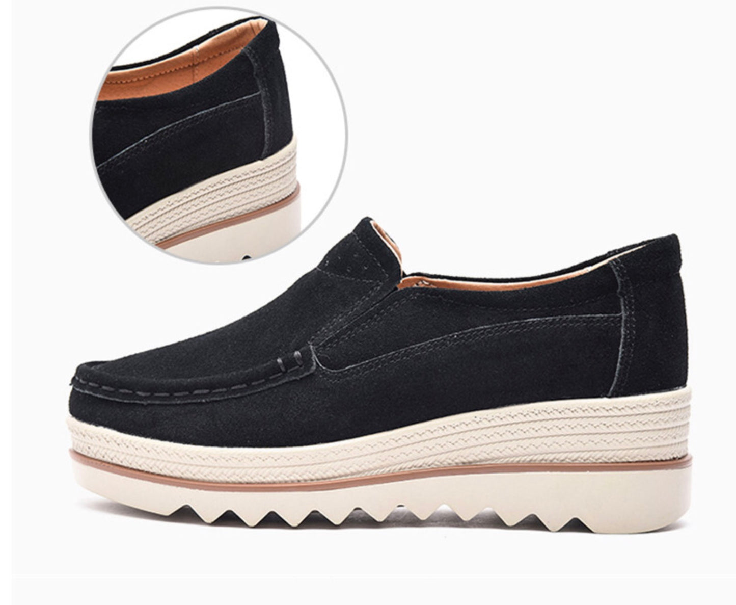 Women’s Genuine Leather Loafers Slip On Casual Platform Shoes