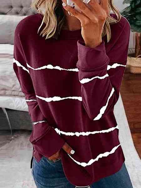 Women’s Striped Round Neck Sweatshirt