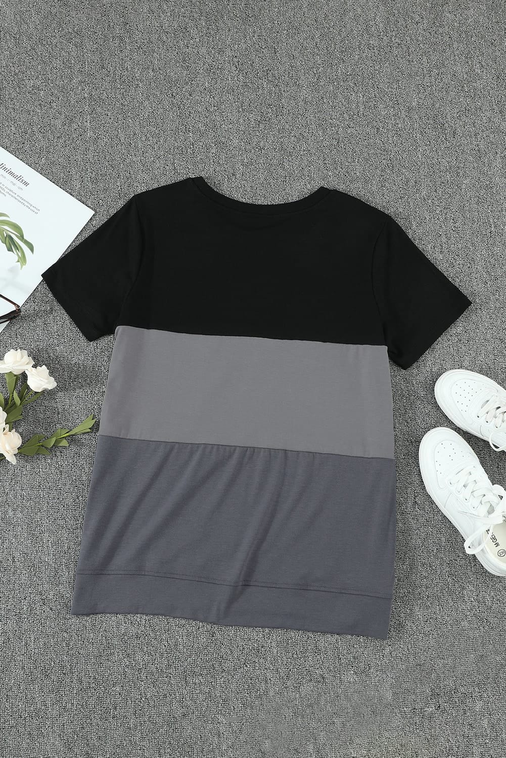 Women’s Color Block Side Slit Round Neck T-Shirt