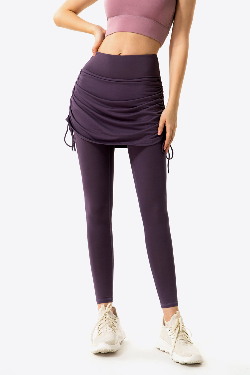 Women’s Drawstring Ruched Faux Layered Yoga Leggings