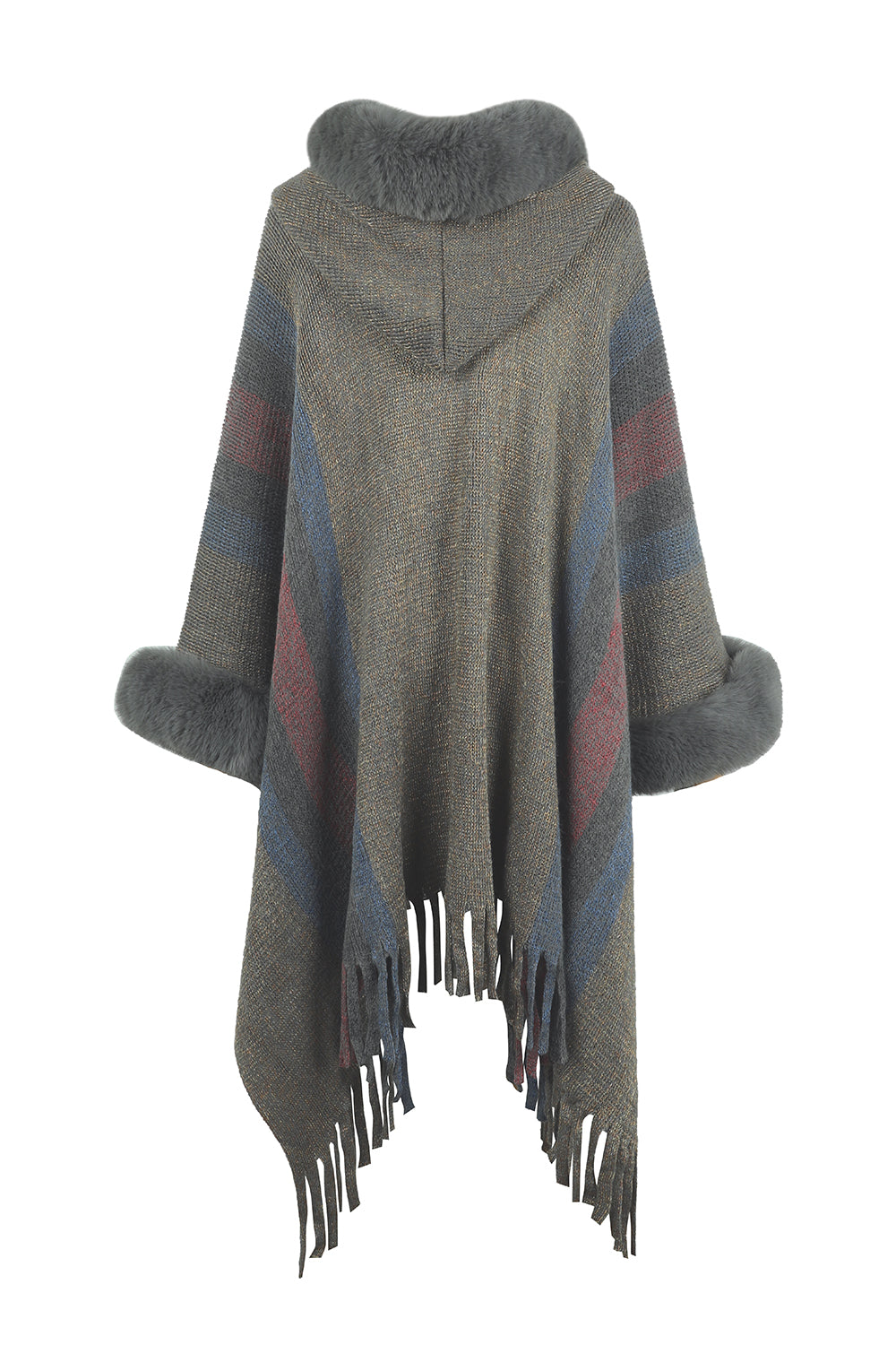 Women’s Color Block Fringe Detail Poncho