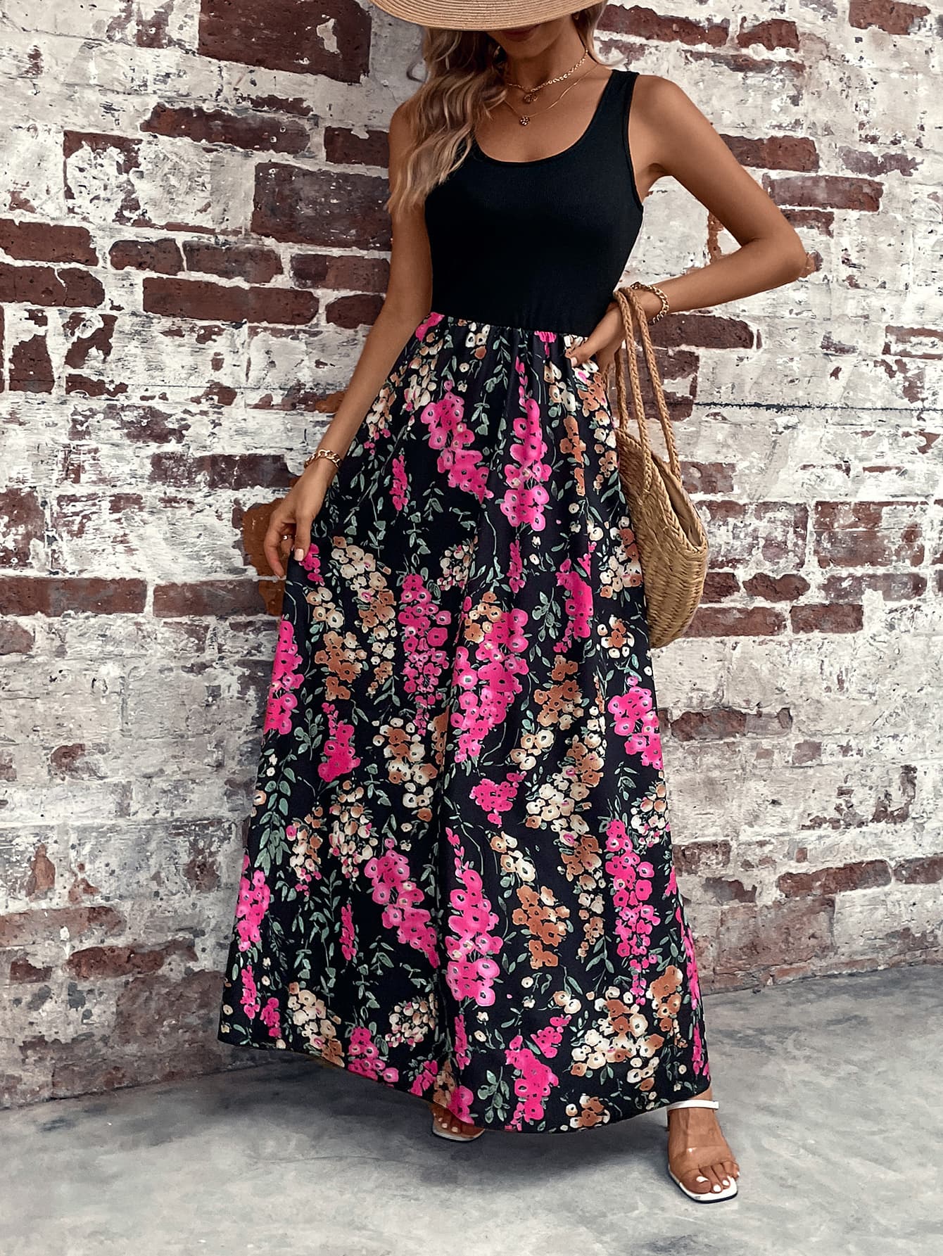 Women’s Floral Scoop Neck Sleeveless Maxi Dress