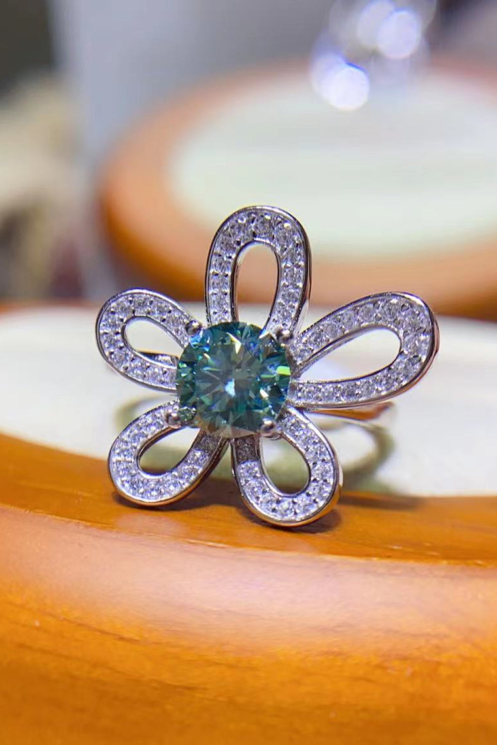 Women’s 1 Carat Moissanite Flower Shape Open Ring