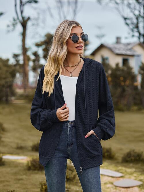 Women’s Zip Up Drawstring Long Sleeve Hooded Jacket