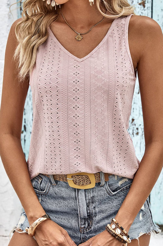 Women’s Twist Back V-Neck Eyelet Tank