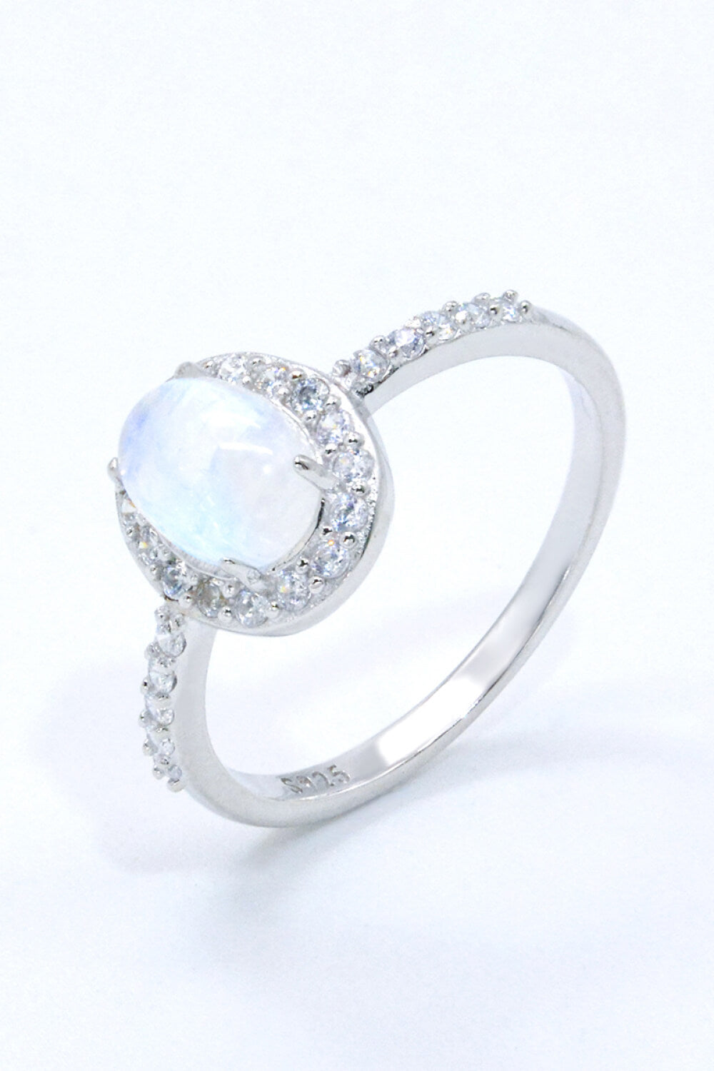 Women’s 925 Sterling Silver Natural Moonstone Halo Ring