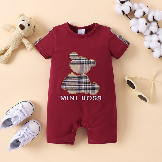 Children’s Boys Girls Plaid Bear Graphic MINI BOSS Graphic Jumpsuit